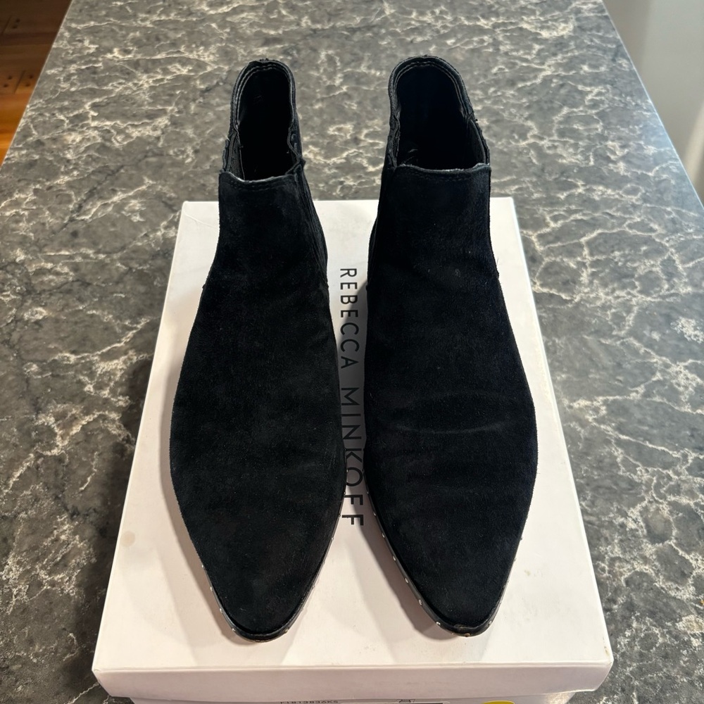 Rebecca Minkoff Black suede Madysin boot. Size 6.5. Chelsea boot with studs